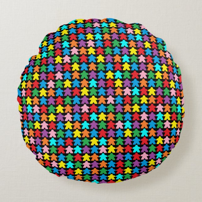 Multicolored Meeples Round Pillow (Front)