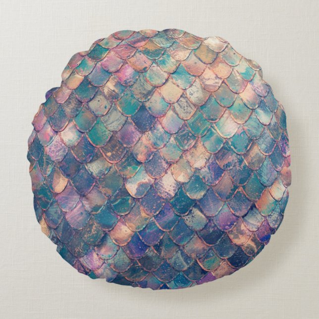 Multicolored Mermaid Print Round Pillow (Front)