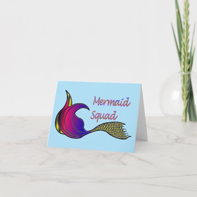 Multicolored Mermaid Squad blank note card (Front)