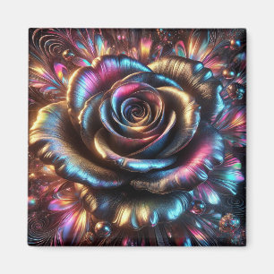 Multicolored Metallic Rose with Vibrant Flourishes Magnet