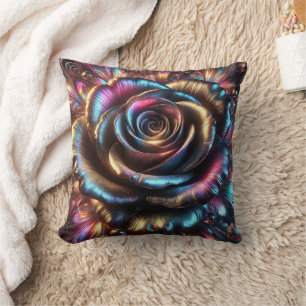 Multicolored Metallic Rose with Vibrant Flourishes Throw Pillow