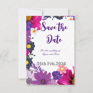 Multicolored minimalist floral Save The Date Card