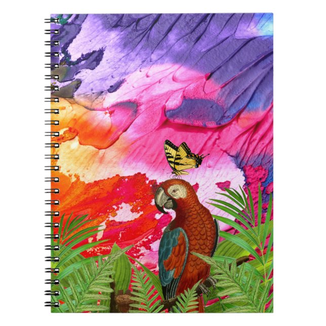 Multicolored Modern Art Parrot Butterfly Notebook (Front)