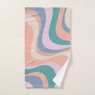 Multicolored modern retro waves design bath towel set
