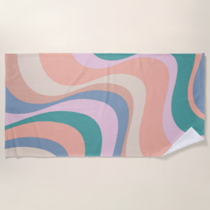Multicolored modern retro waves design beach towel