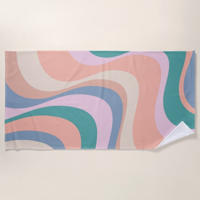 Multicolored modern retro waves design beach towel (Front)