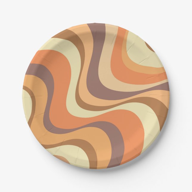 Multicolored modern retro waves design paper plate (Front)