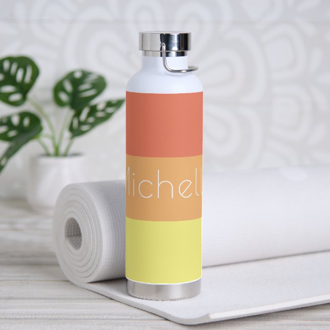 Multicolored Modern Stripes with Name Water Bottle (Yoga)