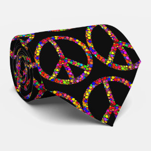Multicolored mosaic peace sign symbol tie