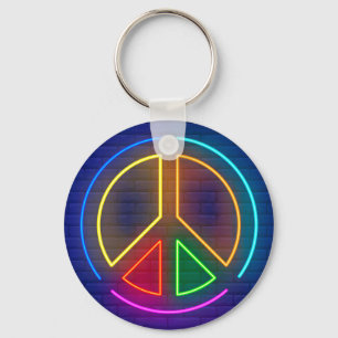 Multicolored neon peace sign keychain