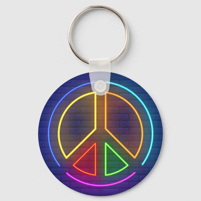 Multicolored neon peace sign keychain (Front)