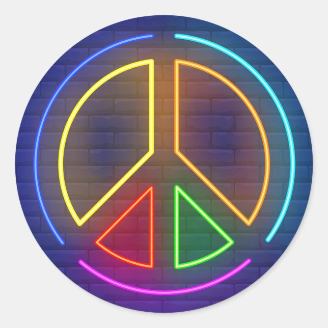 Multicolored neon peace sign symbol classic round sticker (Front)