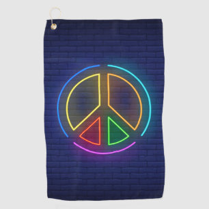 Multicolored neon peace sign symbol golf towel