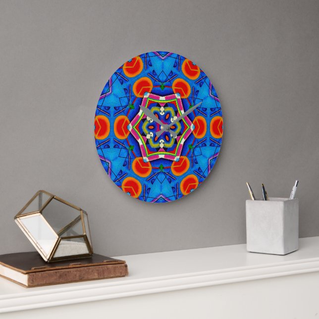 Multicolored oil painting kaleidoscope large clock (Office)