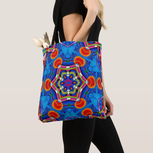 Multicolored oil painting kaleidoscope tote bag (Close Up)