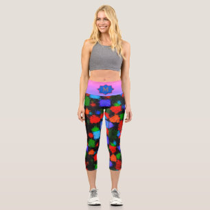 Multicolored Orange Blue Abstract Pattern Capri Leggings