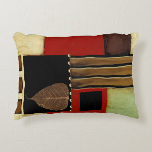 Multicolored Panel Painting with Brown Leaf Decorative Pillow