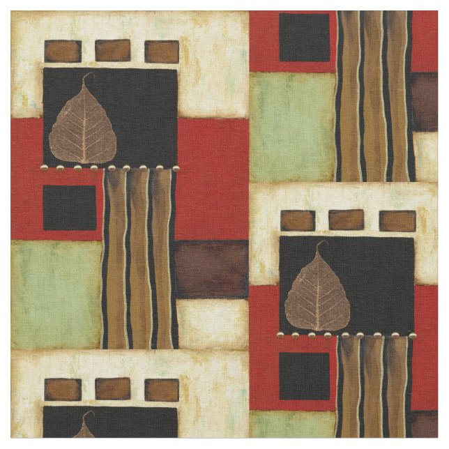 Multicolored Panel Painting with Brown Leaf Fabric (Close Up)