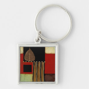 Multicolored Panel Painting with Brown Leaf Keychain