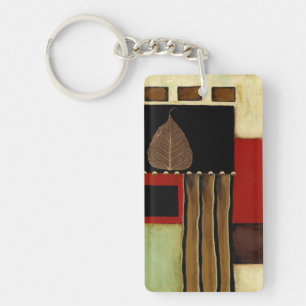 Multicolored Panel Painting with Brown Leaf Keychain