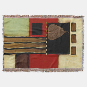 Multicolored Panel Painting with Brown Leaf Throw Blanket