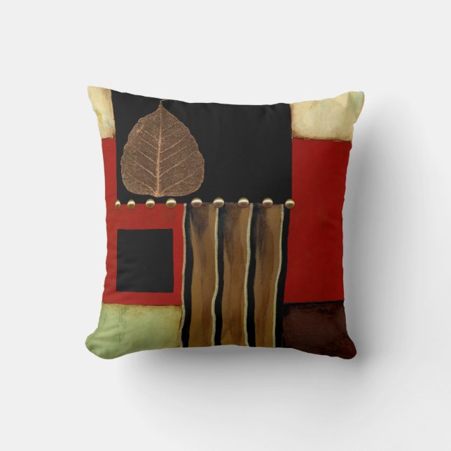 Multicolored Panel Painting with Brown Leaf Throw Pillow (Front)