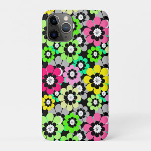 Multicolored paper cut flowers on black background iPhone 11 pro case