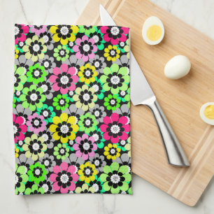 Multicolored paper cut flowers on black background kitchen towel