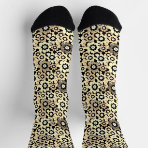 Multicolored paper cut flowers on black background socks