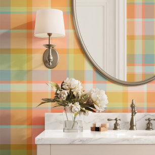Multicolored Pastel Plaid In Pink, Green, and Blue Wallpaper