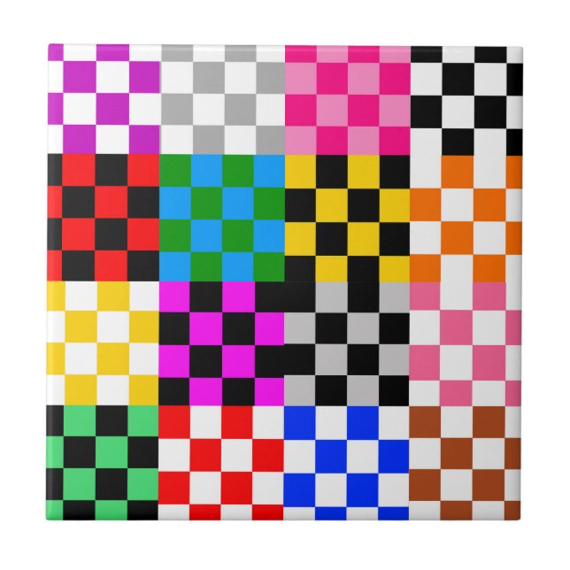 Multicolored Patchwork Check Pattern Design  Tile (Front)