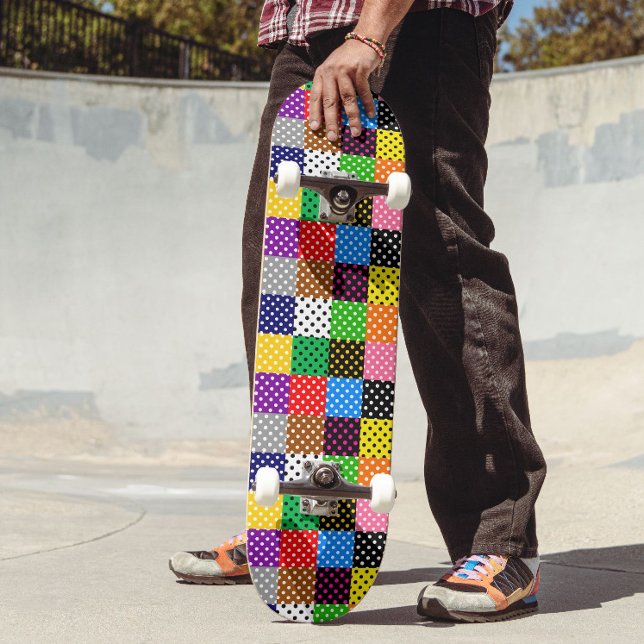 Multicolored Patchwork Quilt Polka Dots  Skateboard (Creator Uploaded)