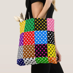 Multicolored Patchwork Quilt Polka Dots Tote Bag