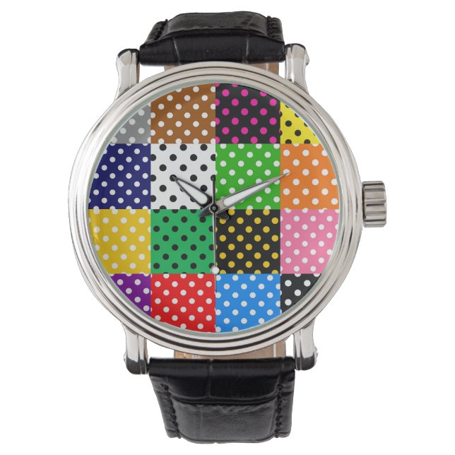 Multicolored Patchwork Quilt Polka Dots  Watch (Front)