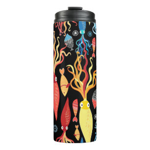 Multicolored pattern of different squid and fish o thermal tumbler