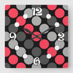 Multicolored pattern Retro Sixties Polka Dots Grey Square Wall Clock