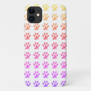 Multicolored paw prints on white iPhone 11 case