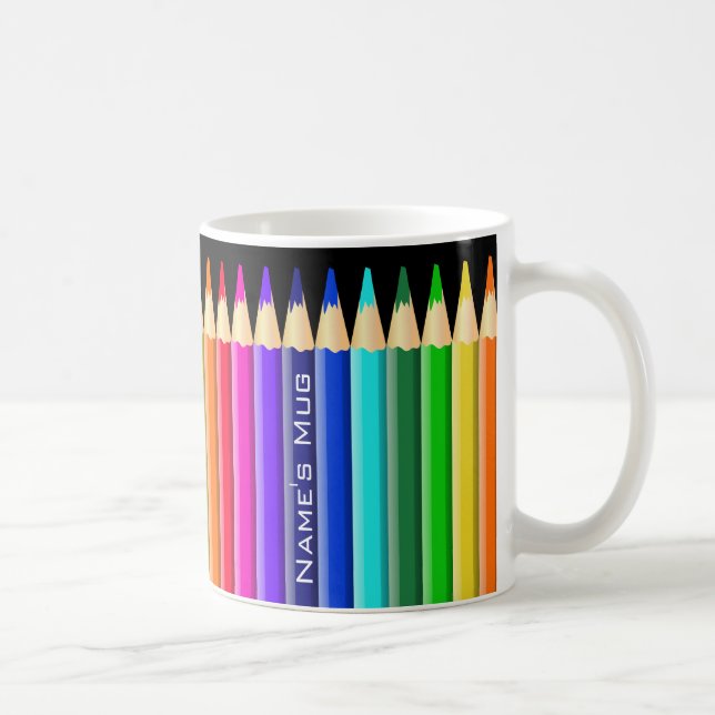 Multicolored Pencil Crayons (Optional Name) Coffee Mug (Right)