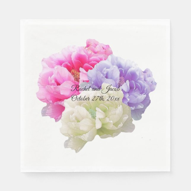 Multicolored Peony Paper Napkins (Front)