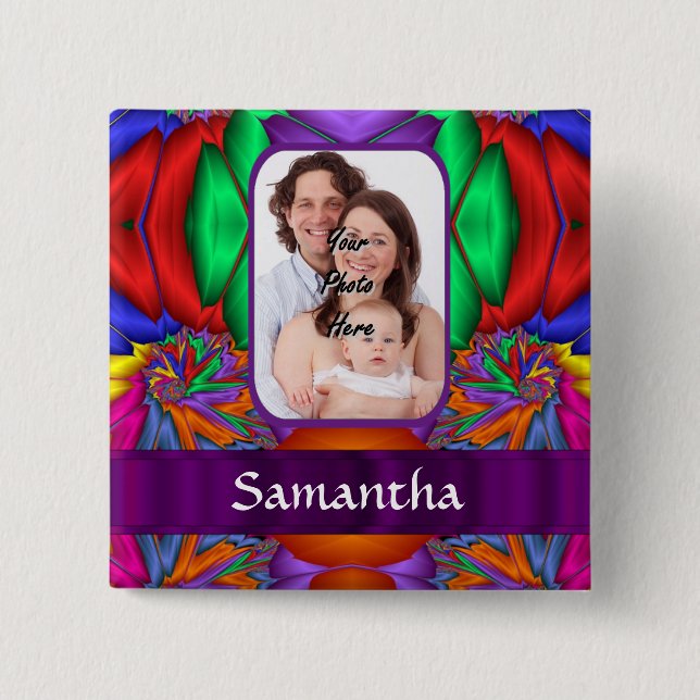 Multicolored personalized fractal 2 inch square button (Front)