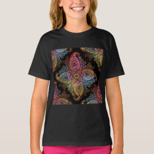 Multicolored Pinweel Paisley  on Black T-Shirt