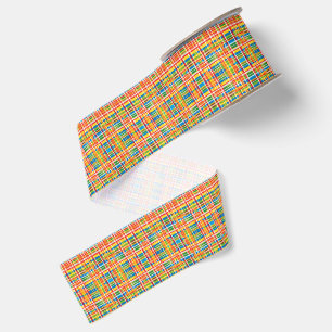 Multicolored Plaid Abstract Pattern Grosgrain Ribbon