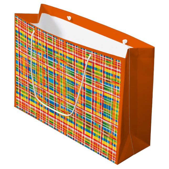 Multicolored Plaid Abstract Pattern Large Gift Bag (Front Angled)
