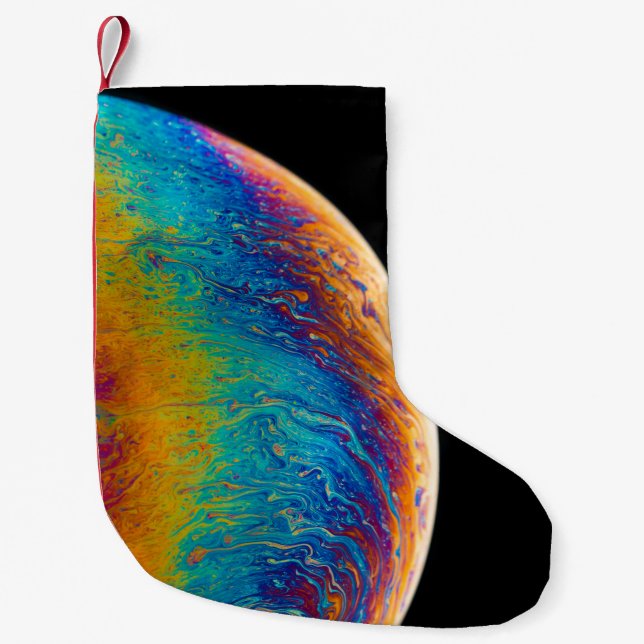Multicolored planet fluid painting small christmas stocking (Front)