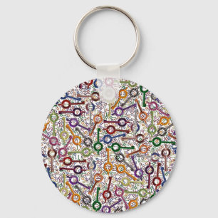 Multicolored Police Handcuff Keys Thin Blue Line Keychain