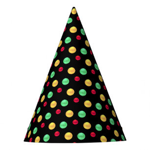 Multicolored Polka Dots on Black Party Hat