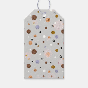 Multicolored polka dots on grey.  gift tags