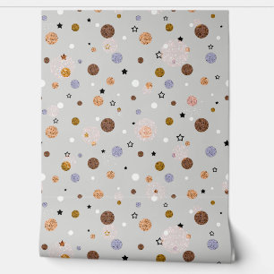 Multicolored polka dots on grey.  wallpaper