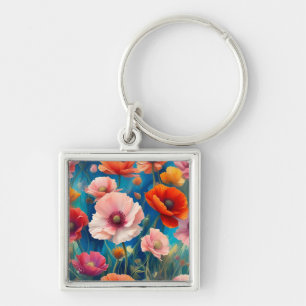 Multicolored Poppy Flowers Garden-47569 Keychain