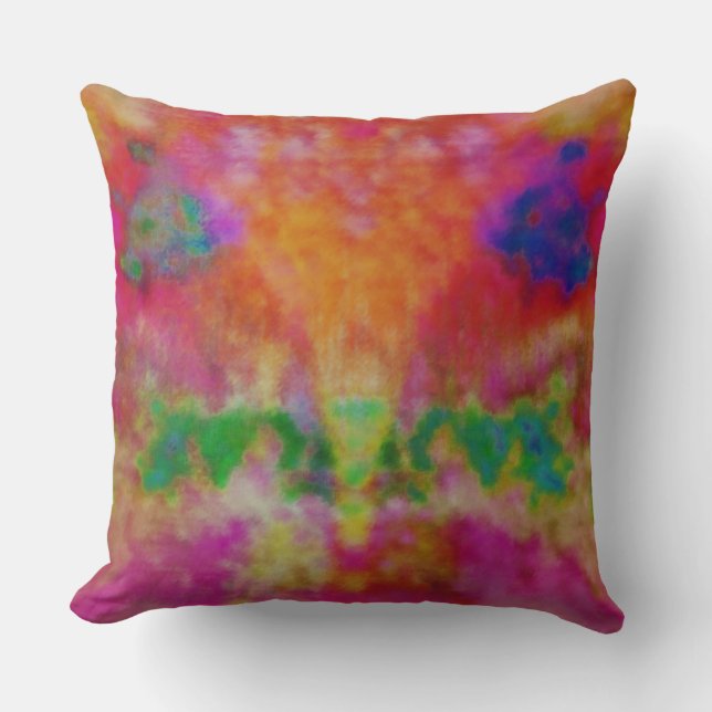 Multicolored Psychedelic Tie Dye Throw Pillow (Front)